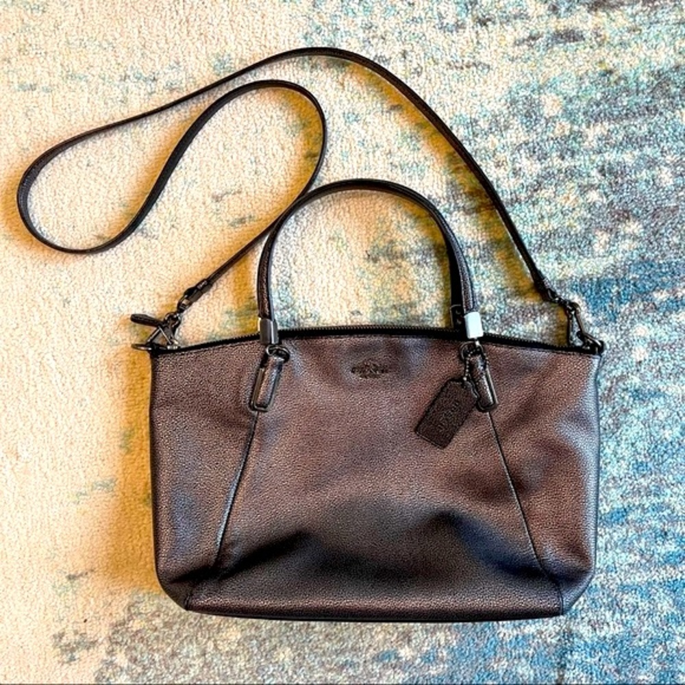 Coach “gunmetal” silver metallic crossbody bag